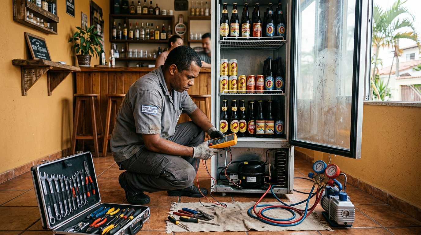 Substituição de termostato de cervejeira em serviço técnico em Anápolis‑GO