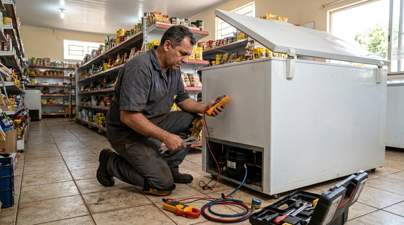 Substituição de termostato de freezer em visita técnica em Anápolis‑GO